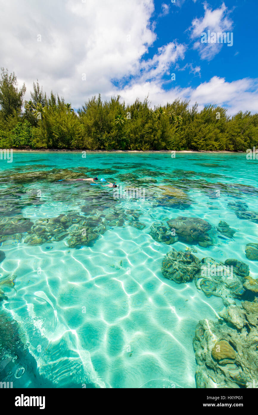 Motu Fareone, Tiahura, Moorea, Polynésie Française Banque D'Images