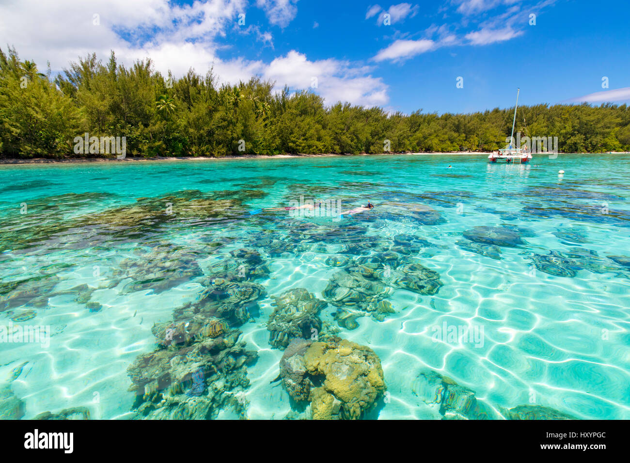 Motu Fareone, Tiahura, Moorea, Polynésie Française Banque D'Images