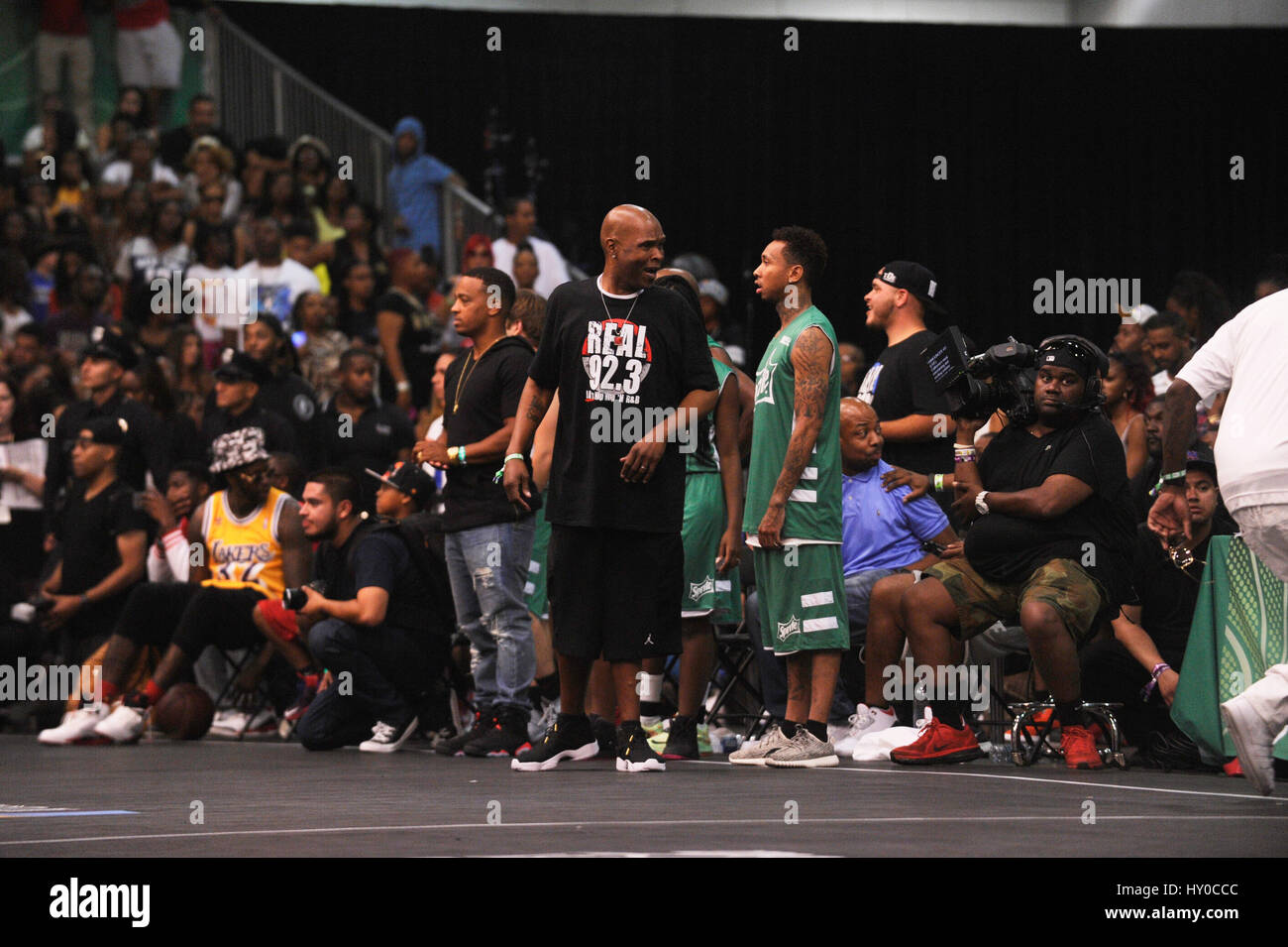 Big Boy et Tyga assiste à l'expérience PARI Sprite Celebrity match de basket-ball au Los Angeles Convention Center le 27 juin 2015 à Los Angeles, Californie. Banque D'Images