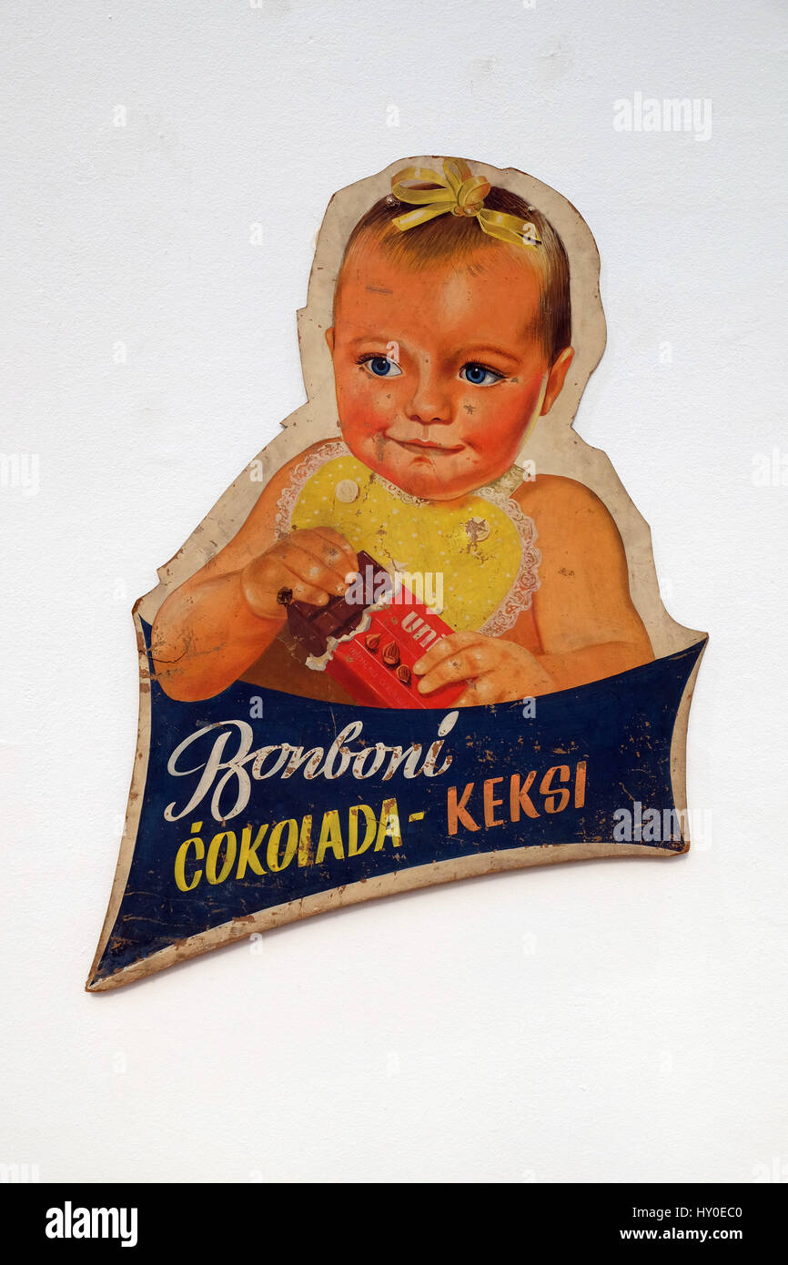 Vintage poster chocolat exposées lors de la conception du chocolat équitable à Zagreb Banque D'Images