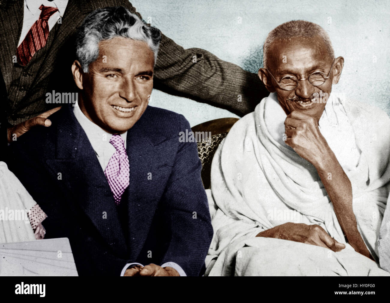 Mahatma Gandhi avec Charlie Chaplin, 22 septembre 1931, ancienne image de 1900s Banque D'Images