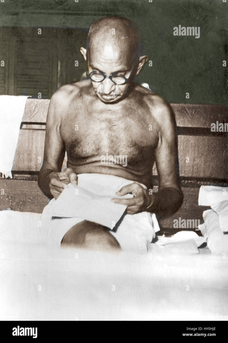 Mahatma Gandhi durant son voyage en train, l'Inde, l'Asie, 1947 Banque D'Images