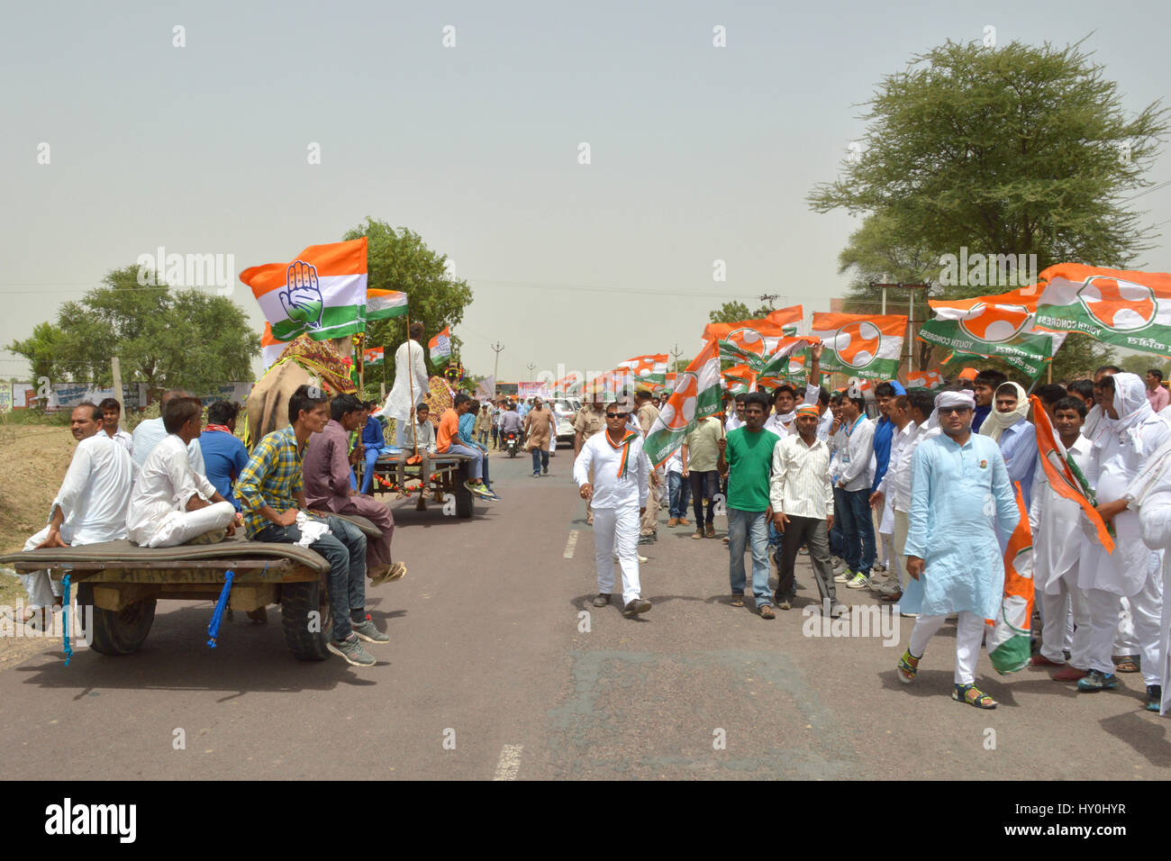 Congrès national indien rahul Gandhi, les travailleurs lors de rallye, Delhi, Rajasthan, Inde, Asie Banque D'Images