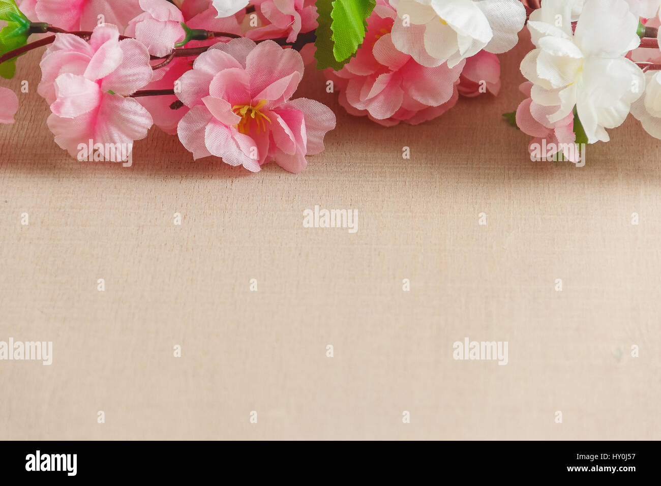 Image de fleurs de printemps sur un sol en bois ,avec un espace réservé au texte ,printemps ou thème d'été Banque D'Images