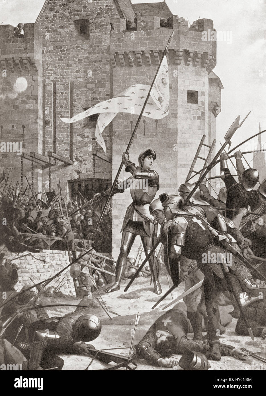Jeanne d'Arc au siège d'Orléans, mai 1429. Jeanne d'Arc, 1412 - 1431, alias Jeanne d'Arc ou Jeanne la Pucelle. L'héroïne française et martyr. L'histoire de Hutchinson de l'ONU, publié en 1915. Banque D'Images