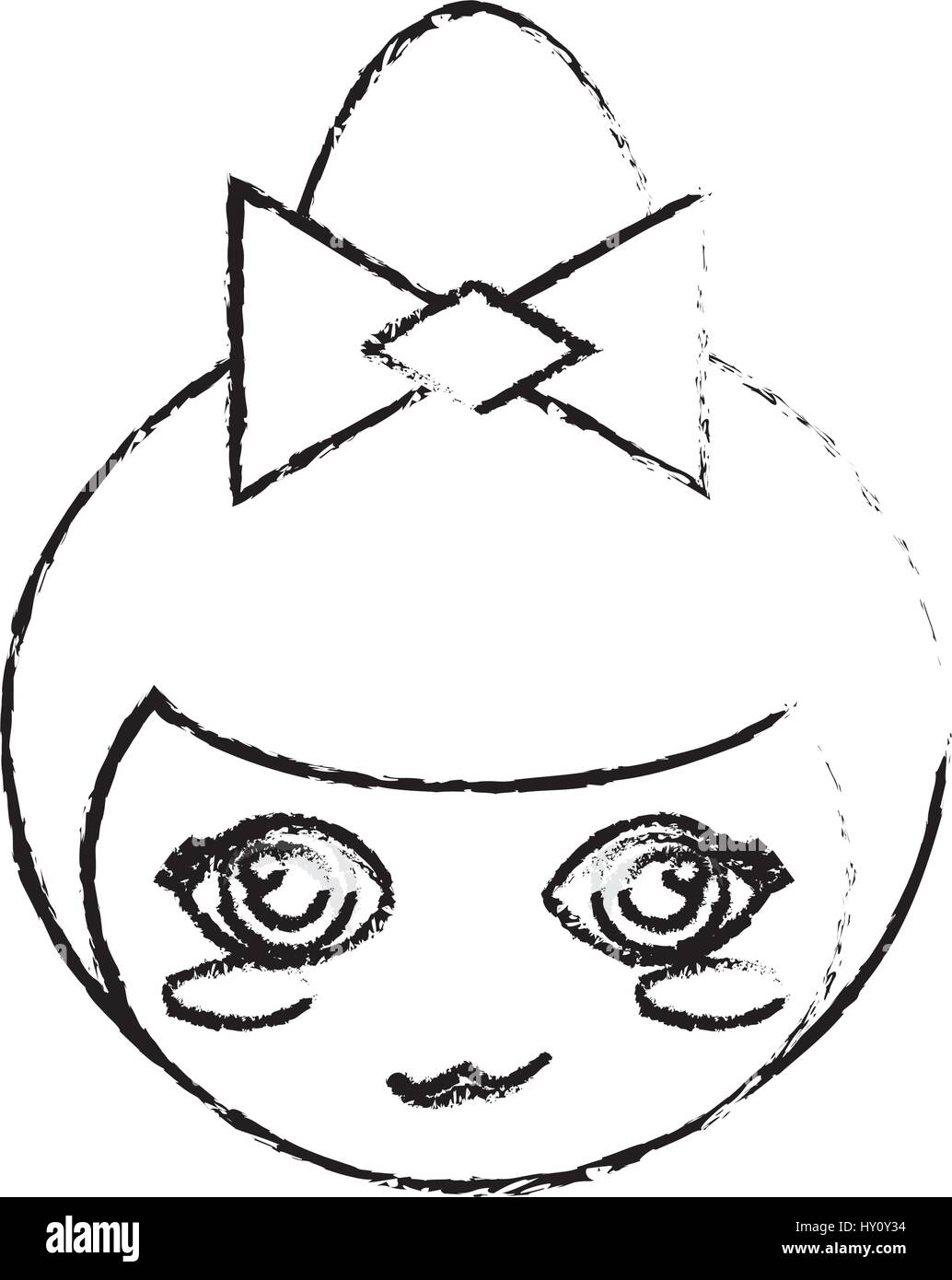Kokeshi doll face croquis Illustration de Vecteur