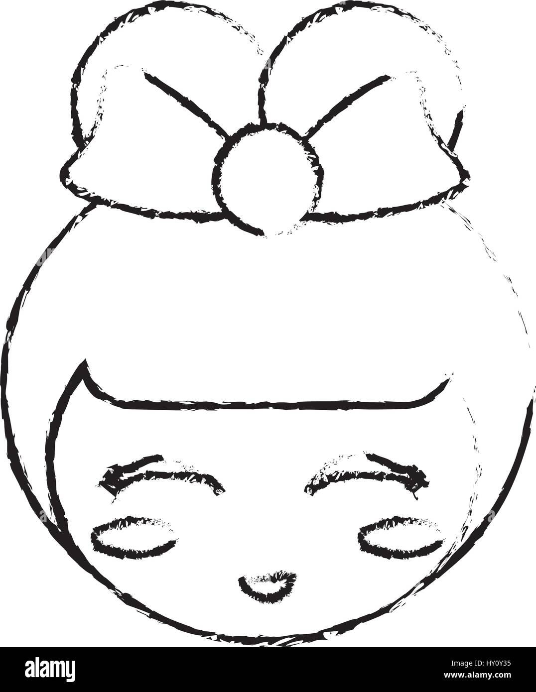 Kokeshi doll face croquis Illustration de Vecteur