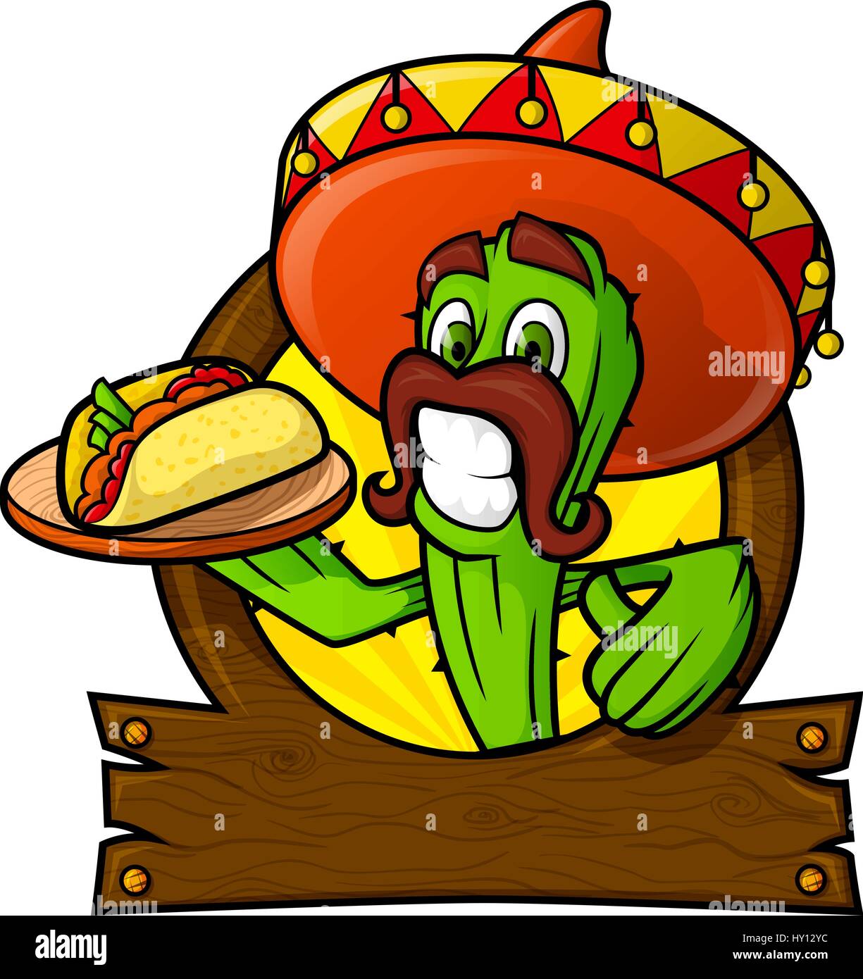 Cactus sympathique avec un Taco Mexicain Illustration de Vecteur