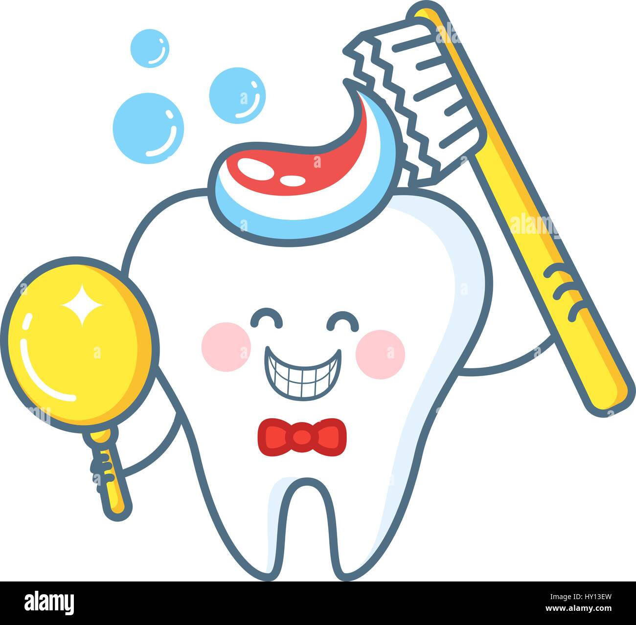 Cartoon dent avec du dentifrice et miroir Illustration de Vecteur