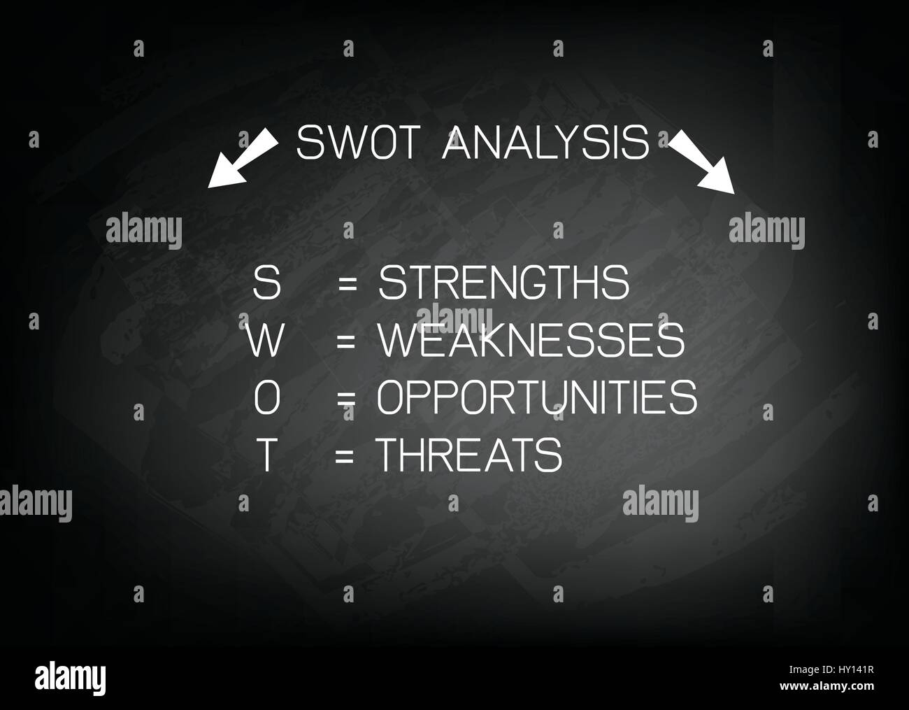 Les concepts d'entreprise, l'analyse SWOT Matrice A Méthode de planification structuré pour évaluer les Forces, Faiblesses, Opportunités et Menaces impliquées dans Busines Illustration de Vecteur