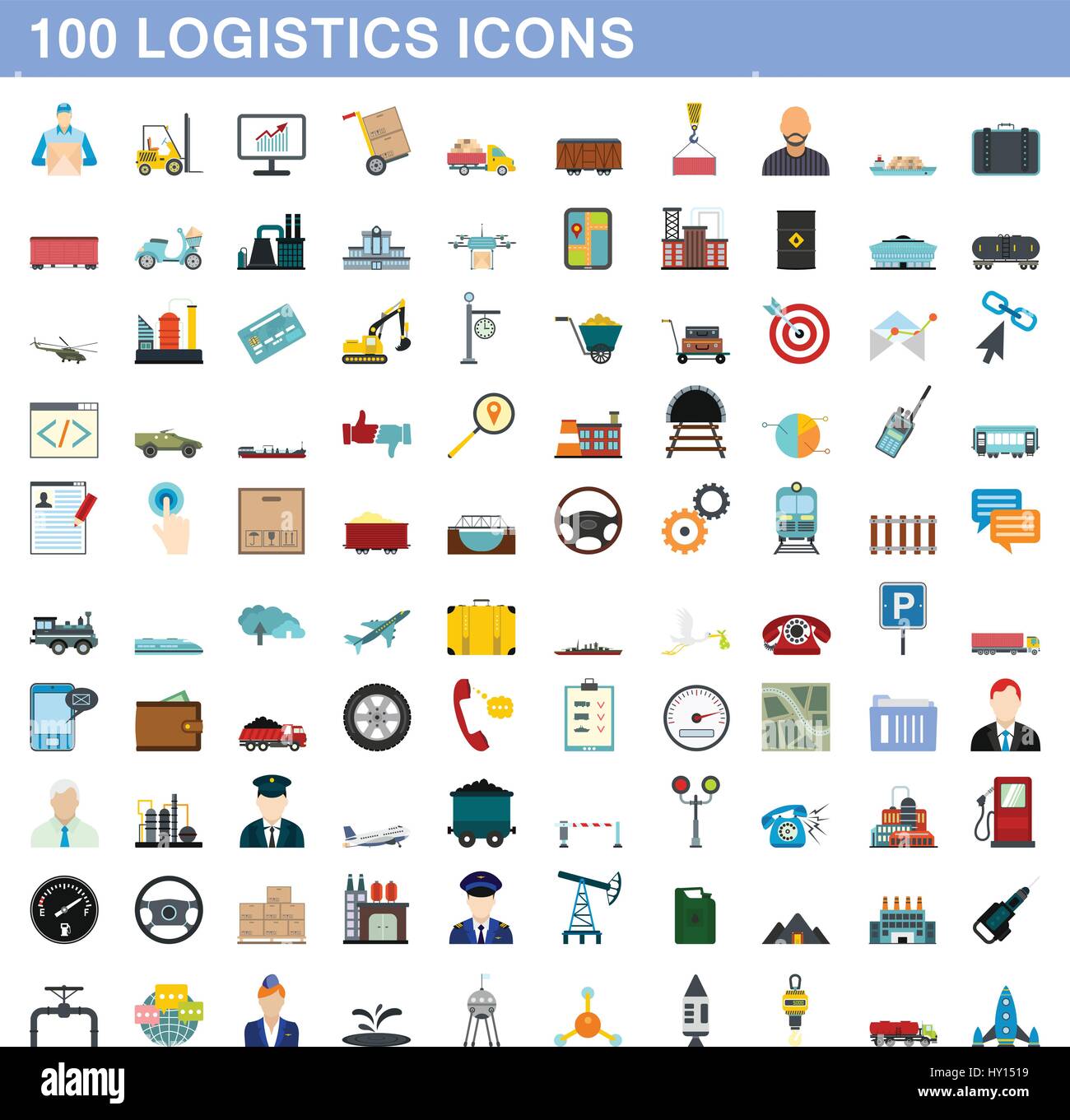 Logistique 100 icons set, style plat Illustration de Vecteur