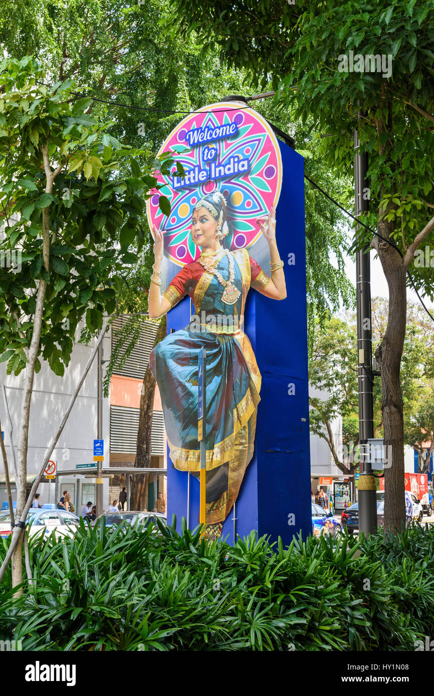 Bienvenue à Little India signer au début de Serangoon Road, Little India, Singapour Banque D'Images