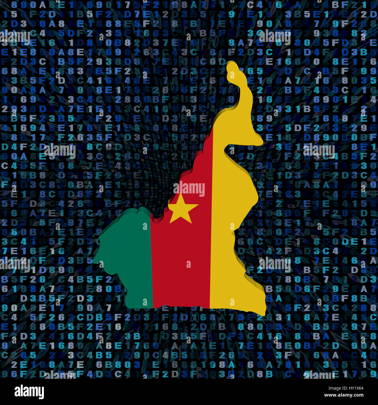 Cameroun carte drapeau sur code hex illustration Banque D'Images