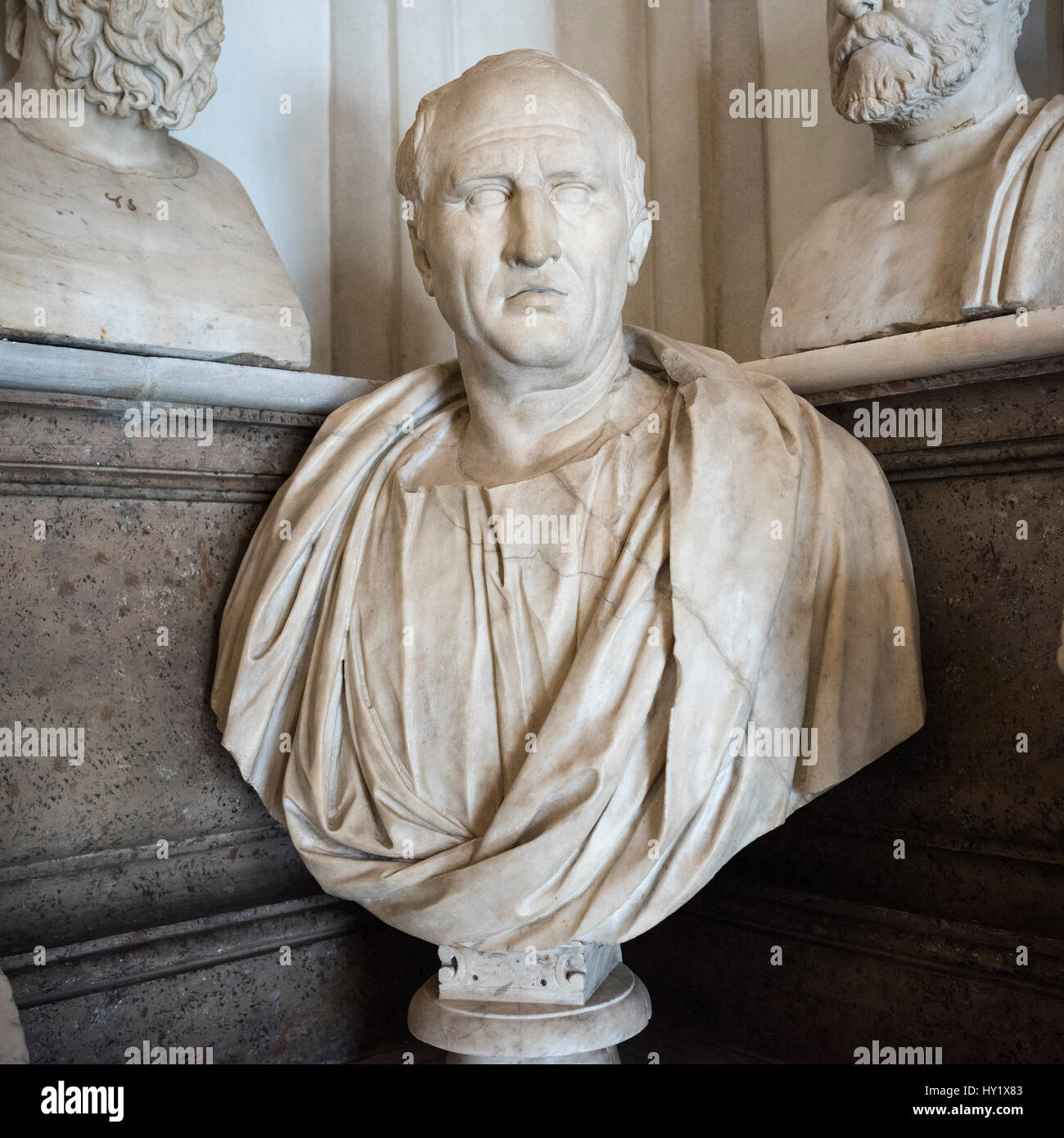 Rome. L'Italie. Buste romain Portrait de Cicéron (Marcus Tullius Cicero ca. 106-43 av. J.-C.), 1er siècle après JC, Salle des Philosophes, les musées du Capitole. Banque D'Images