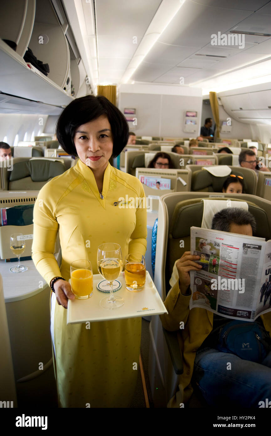La classe affaires au Vietnam Airlines. Banque D'Images