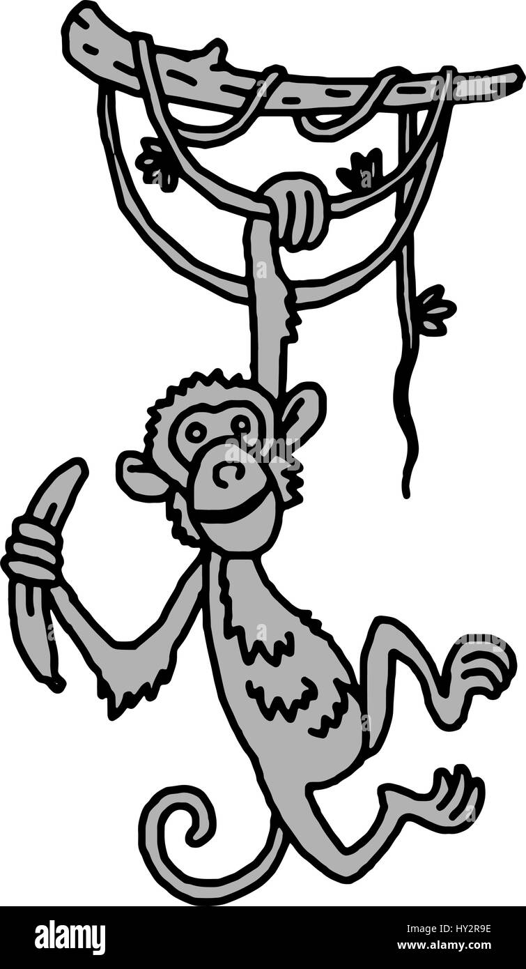 Cute baby monkey hanging on tree Illustration de Vecteur