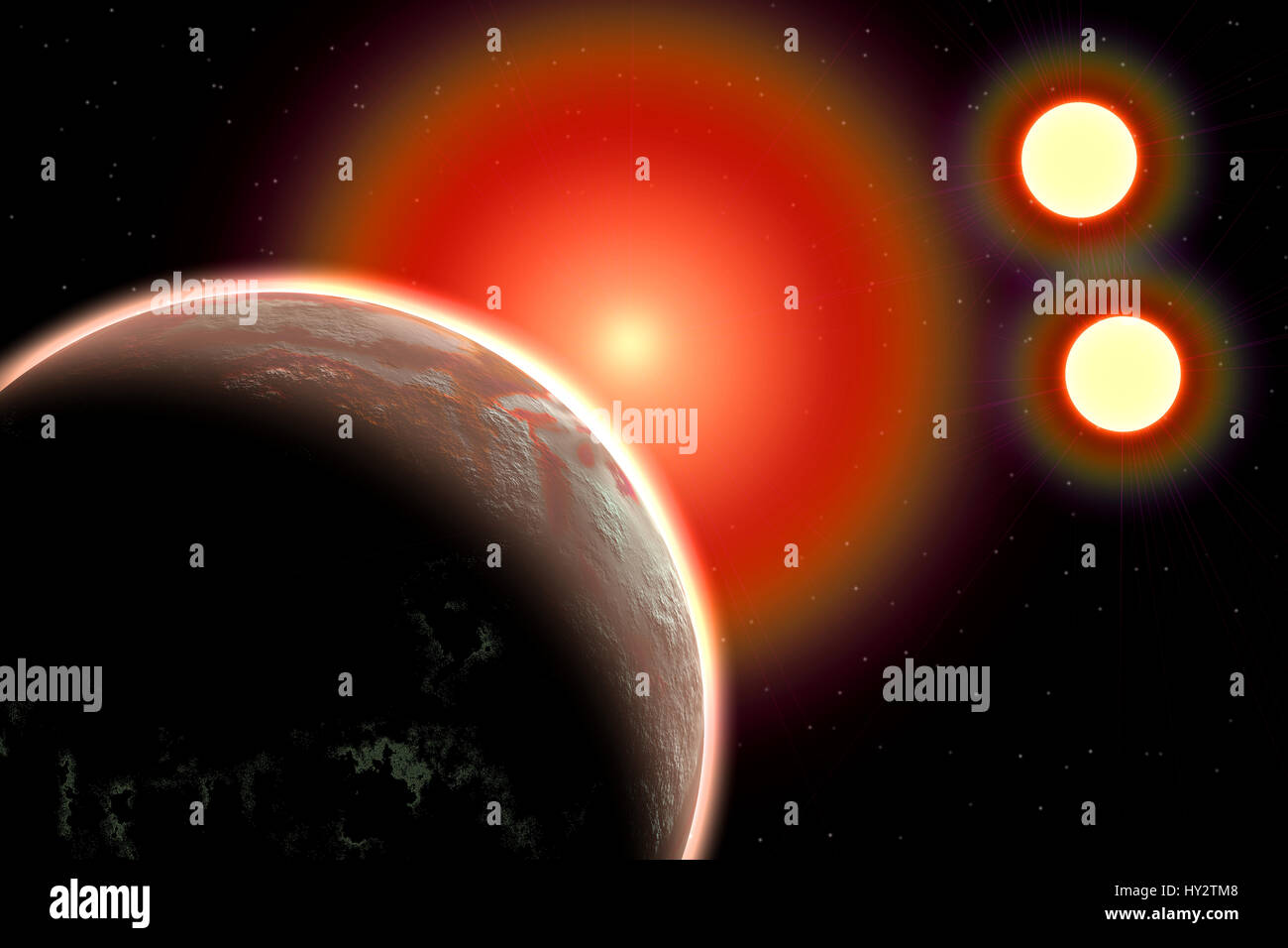 Exoplanète Proxima du Centaure B,en orbite autour de l'étoile naine rouge Proxima Centauri.Partie de l'Alpha Centauri Système d'Étoile binaire. Banque D'Images