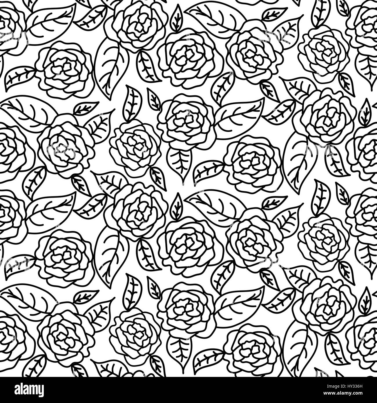 Mariage rose ligne modèle vectoriel continu. Féminin floral fond noir et blanc. Illustration de Vecteur