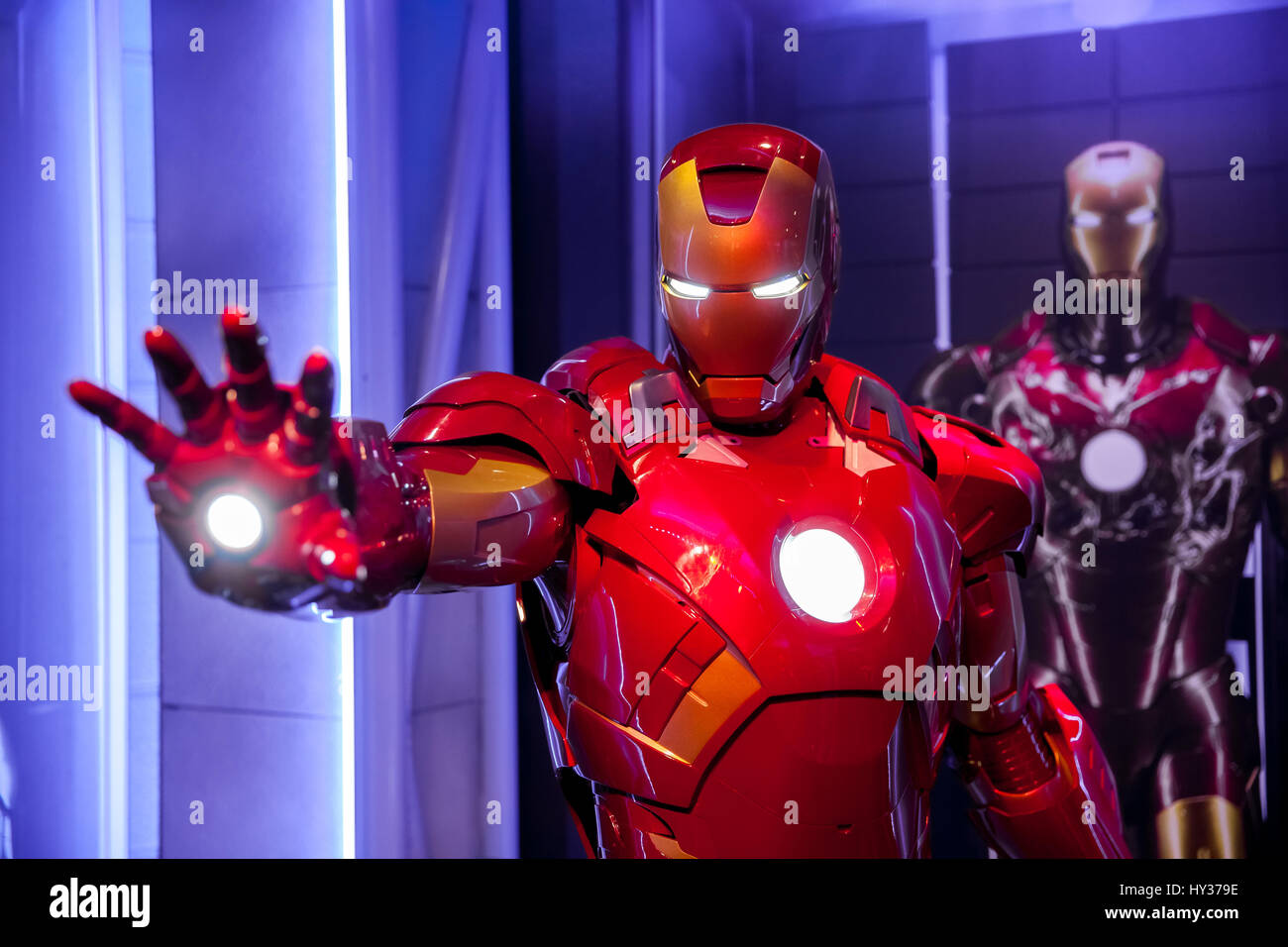 Amsterdam, Pays-Bas - Mars, 2017 : Cire figure de Tony Stark l'Iron Man de Marvel Comics en musée de cire Madame Tussauds à Amsterdam, Pays-Bas Banque D'Images