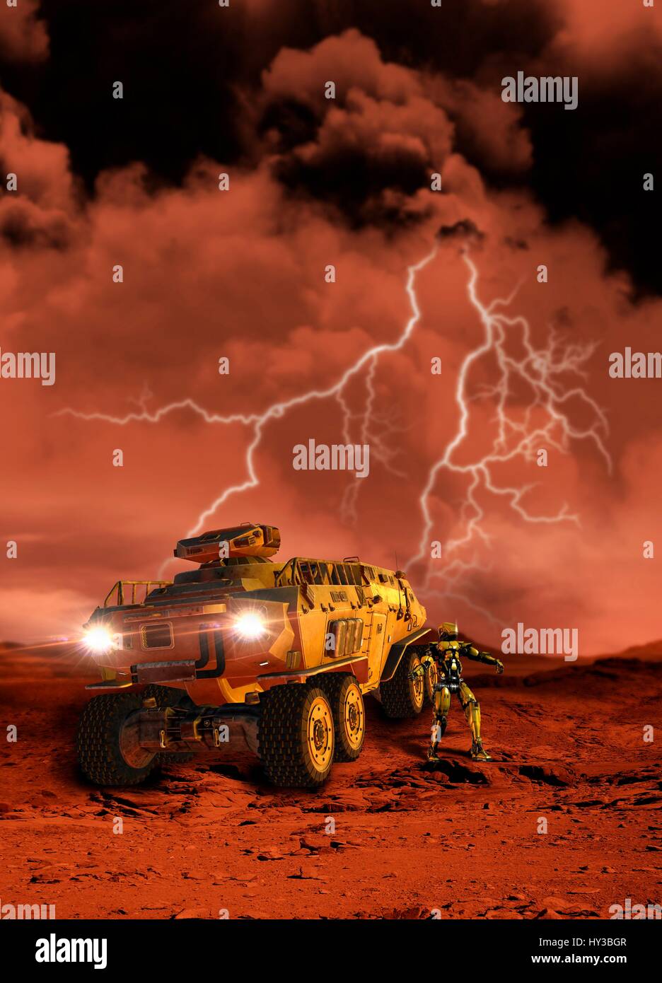 Véhicule spatial sur surface de la planète, de l'illustration. Banque D'Images