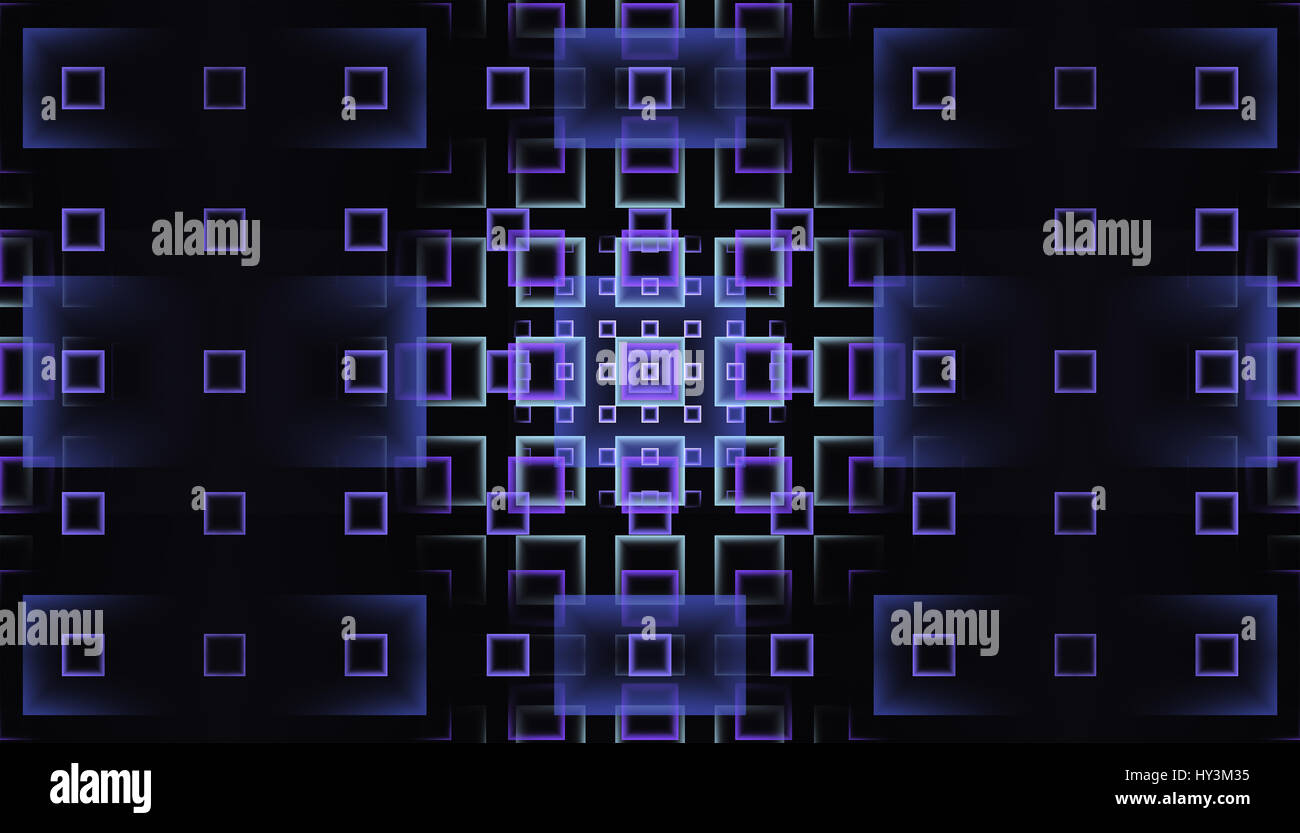 Abstract fractal design avec gradient violet rougeoyant des rectangles, sur fond sombre Banque D'Images