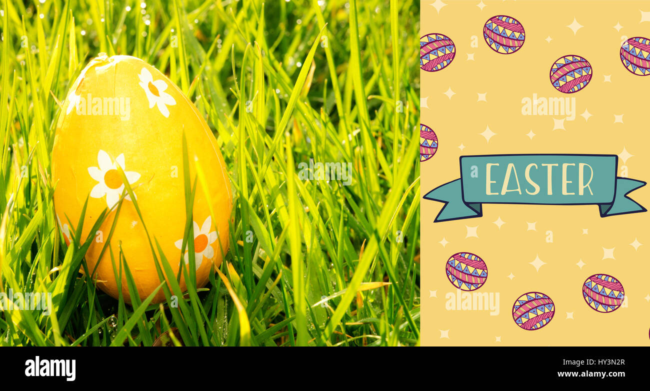 TE252___trames hndr pâques mix__2 contre orange oeuf de Pâques dans l'herbe Banque D'Images