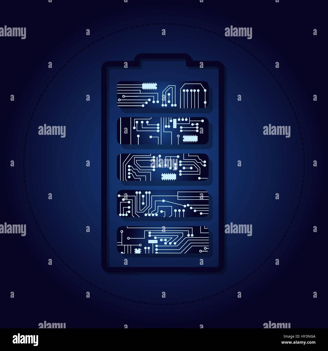 Symbole de la batterie avec un circuit électronique. Illustration de Vecteur