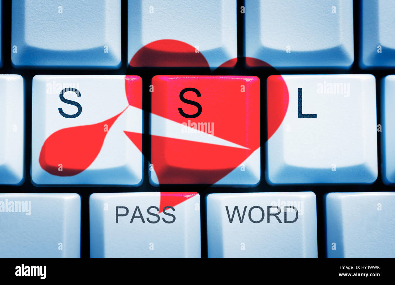 Les touches de l'ordinateur avec SSL et avc coeur avec goutte de sang, manque de sécurité dans OpenSSL, Venezuela : 2.000 partisans de SSL-Computertasten mit Herz und mit Schriftzug Blutstr Banque D'Images