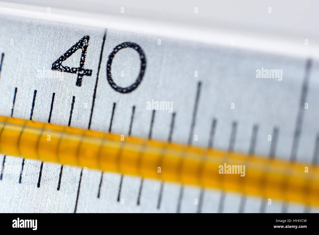 Thermomètre clinique à 40 degrés, de la fièvre, Fieberthermometer bei 40 Grad, Fieber Banque D'Images