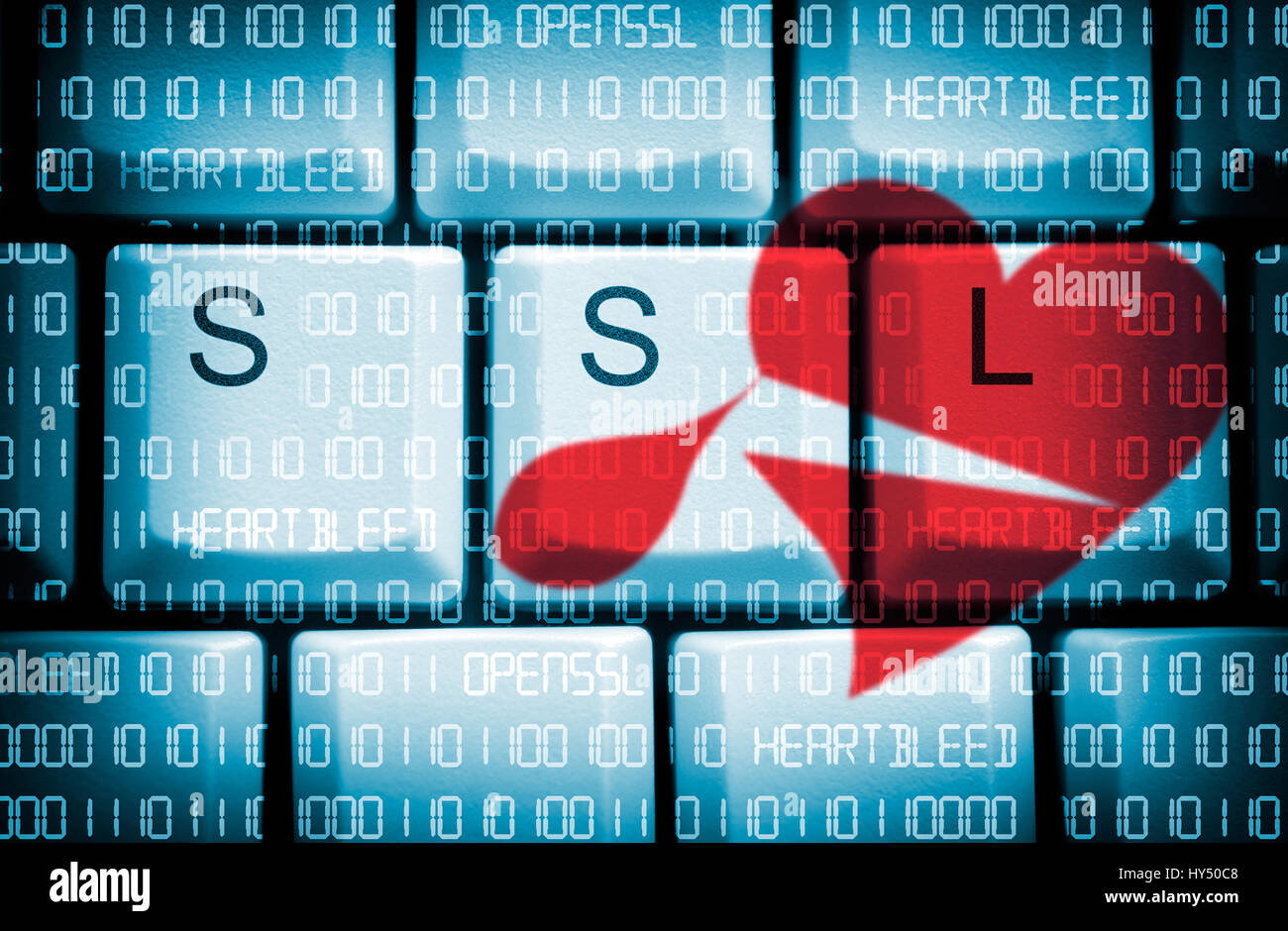 Les touches de l'ordinateur de course avec SSL et Code binaire, manque de sécurité dans OpenSSL, Venezuela : 2.000 partisans de Computertasten mit Schriftzug SSL-Binaercode Sicherheitsluecke und, Banque D'Images