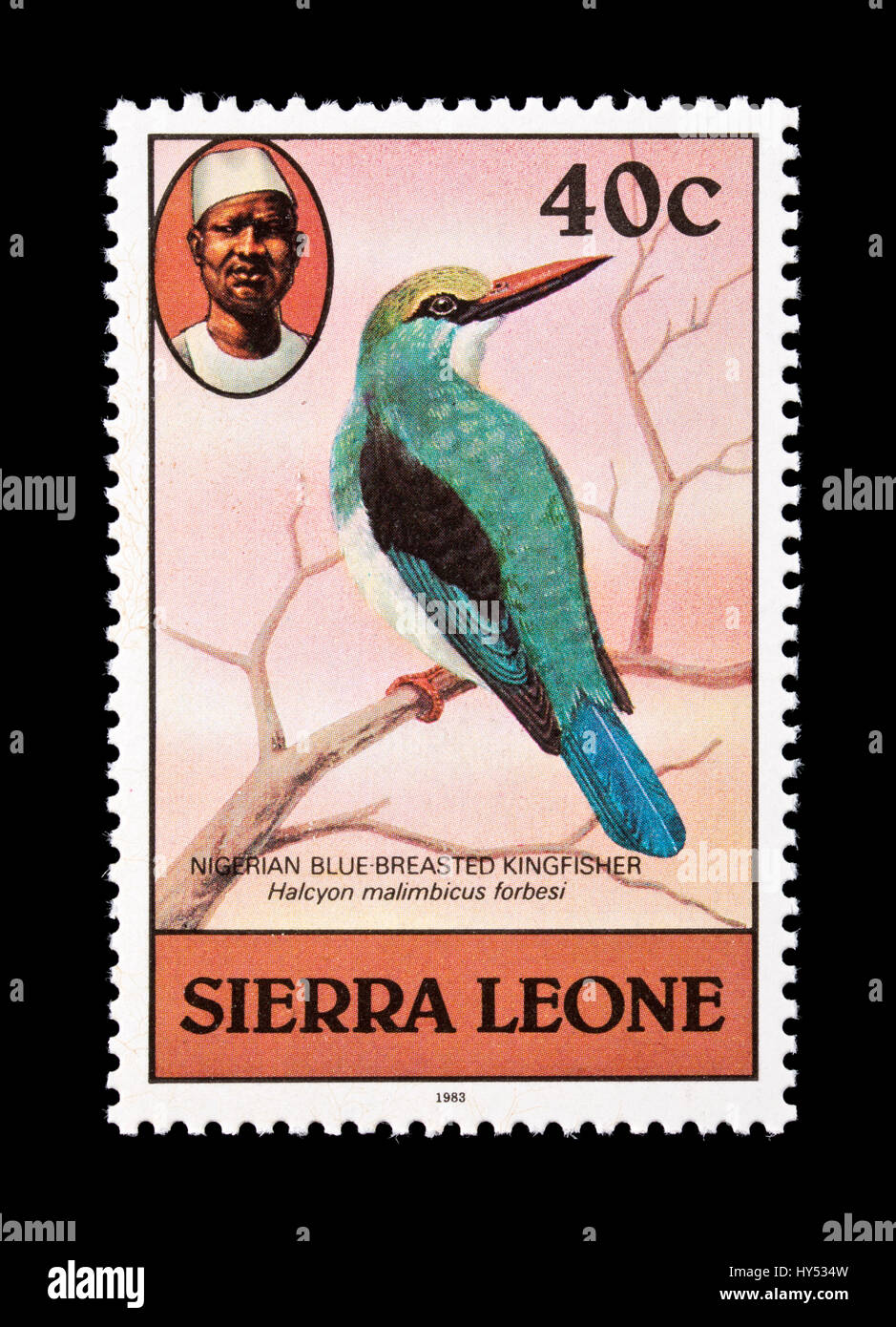 Timbre-poste à partir de la Sierra Leone représentant un bleu nigérian breasted kingfisher (Halcyon malimbica) Banque D'Images