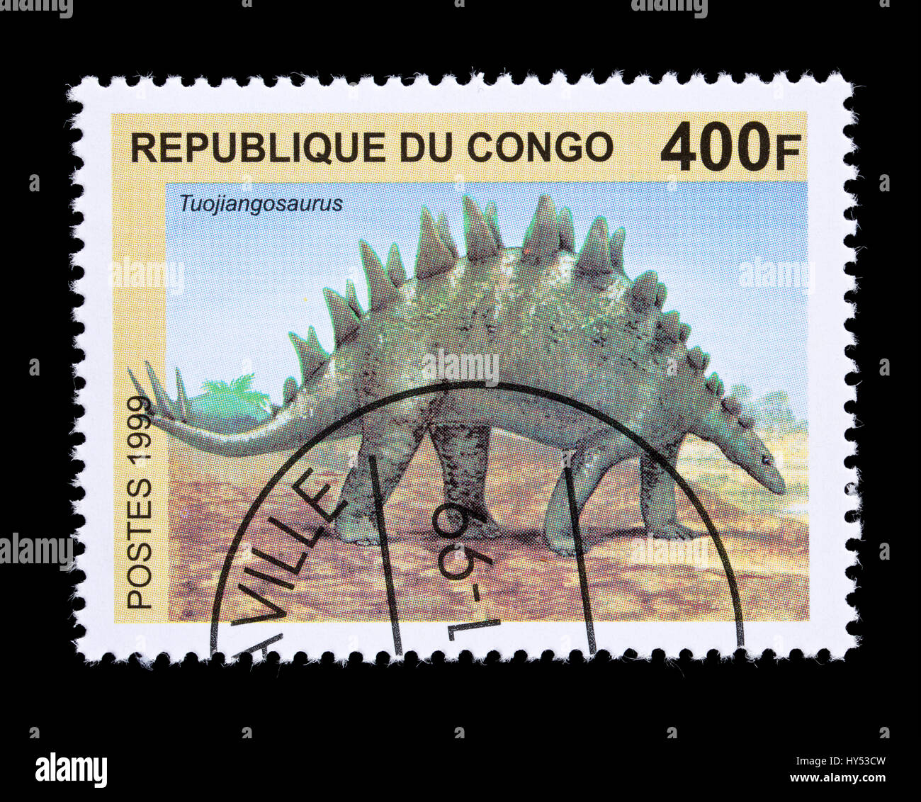 Timbre-poste de Congo représentant un dinosaure tuojiangosaurus Banque D'Images