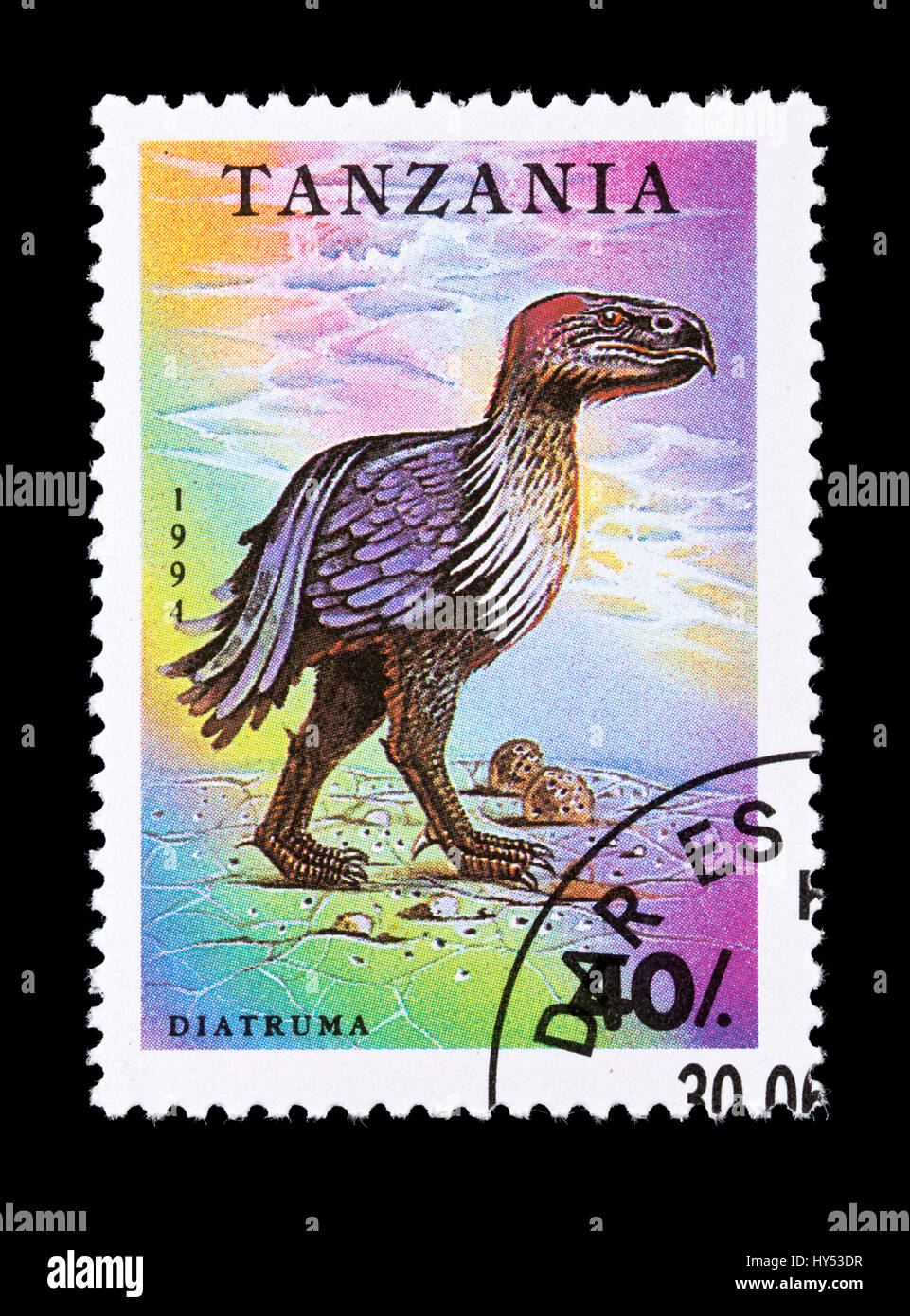 Timbre de Tanzanie représentant une diatruma Banque D'Images