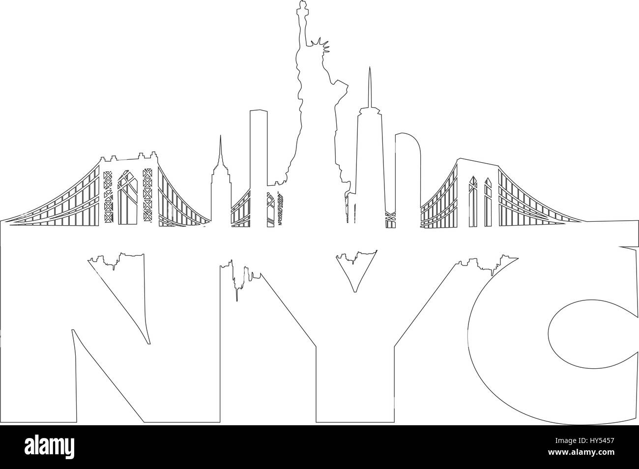 New York City Skyline avec Statue de la liberté de la série vecteurs Illustration de Vecteur