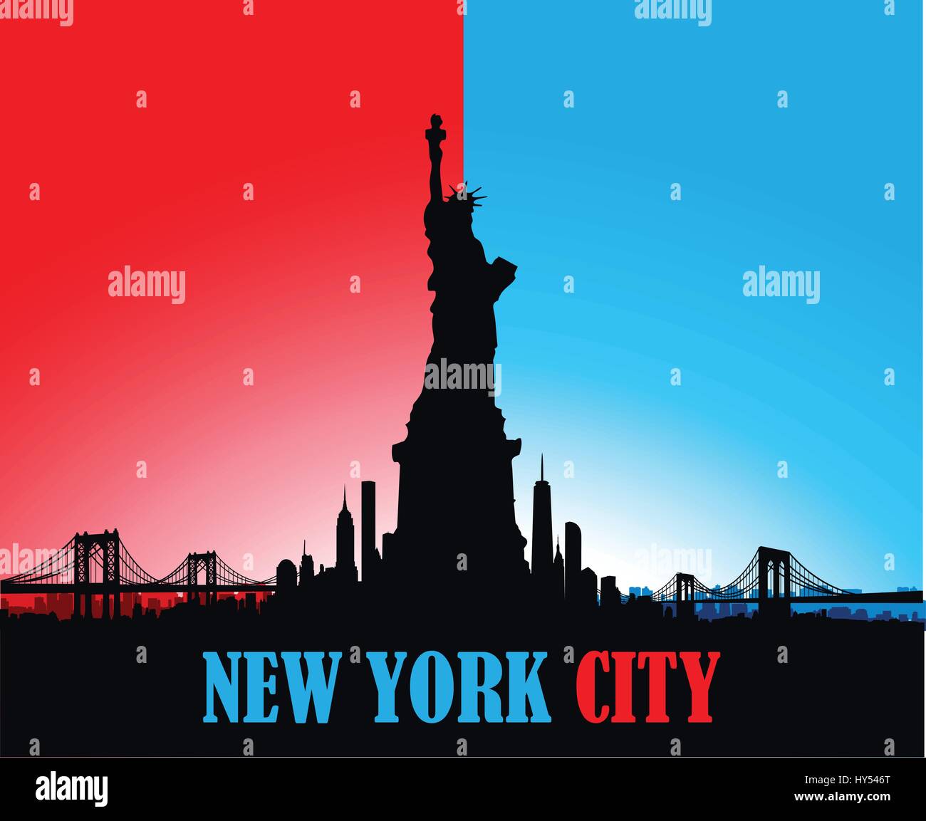 New York City Skyline avec Statue de la liberté de la série vecteurs Illustration de Vecteur