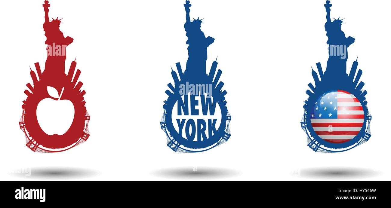 New York City Skyline avec Statue de la liberté de la série vecteurs Illustration de Vecteur