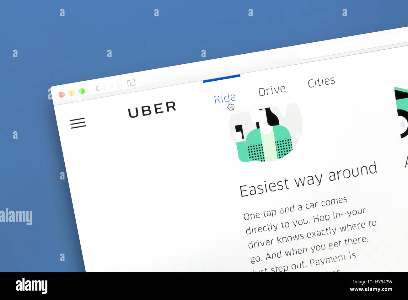 Super site web sur un écran d'ordinateur. Uber est un réseau de transport international company Banque D'Images