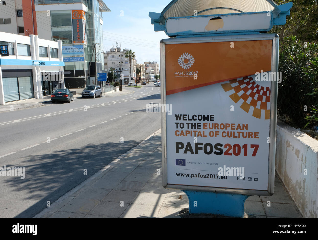 Paphos Capitale Européenne de la Culture 2017 Sign in Paphos Chypre Banque D'Images