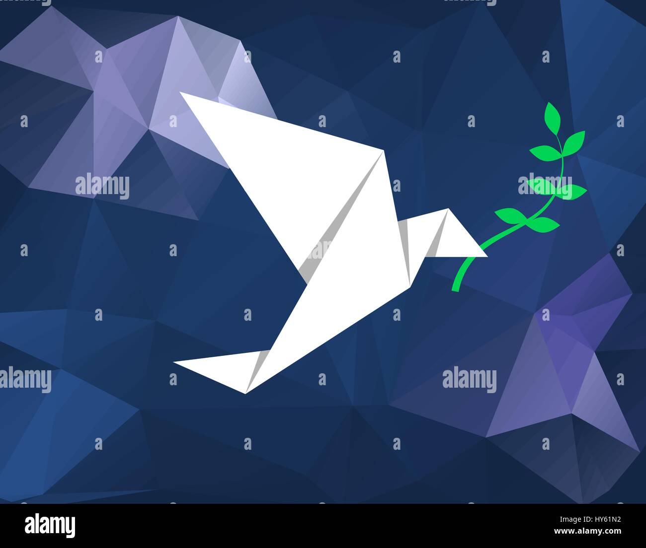 Origami blanc oiseau (dove) portant sur la branche d'olivier bas fond bleu poly. Concept de paix.Journée internationale de la paix. La journée mondiale de la paix. Vector Illustration de Vecteur