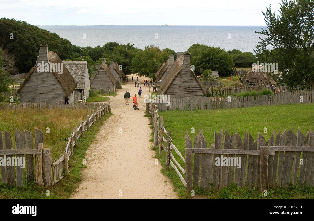 Une vue d'ensemble de Plimoth Plantation, Plymouth, Massachusetts une réplique du village dans .maintenant connu sous le nom de Plimoth Pataxet Banque D'Images