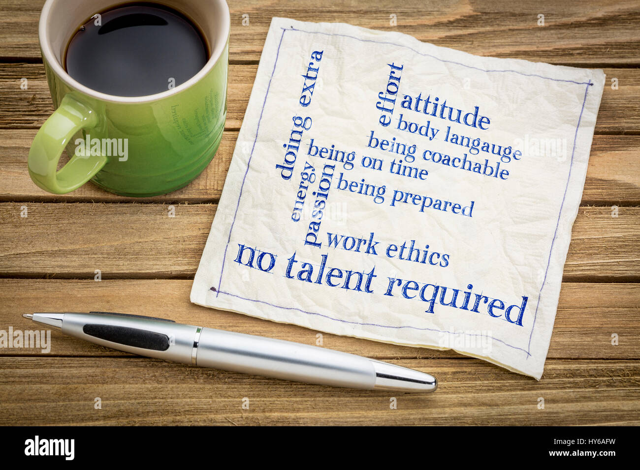 Aucun talent d'écriture - concept requis sur une serviette avec une tasse de café Banque D'Images
