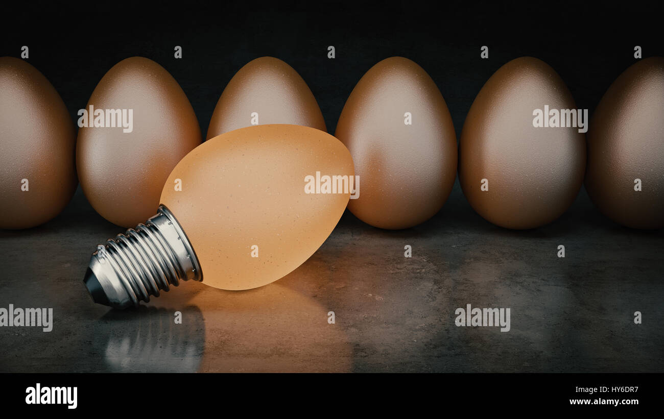 Drôle et crazy egg à comme ampoule électrique. Le Rendu 3D Banque D'Images