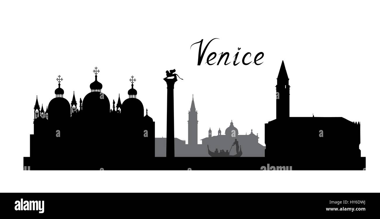 Des sites célèbres de Venise. voyage Italie Contexte skyline silhouette ville. Illustration de Vecteur