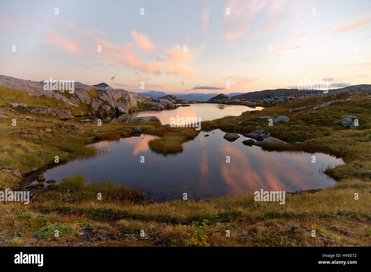 Les montagnes et les lacs en Bodømarka, à l'extérieur de Bodø, Norvège Banque D'Images