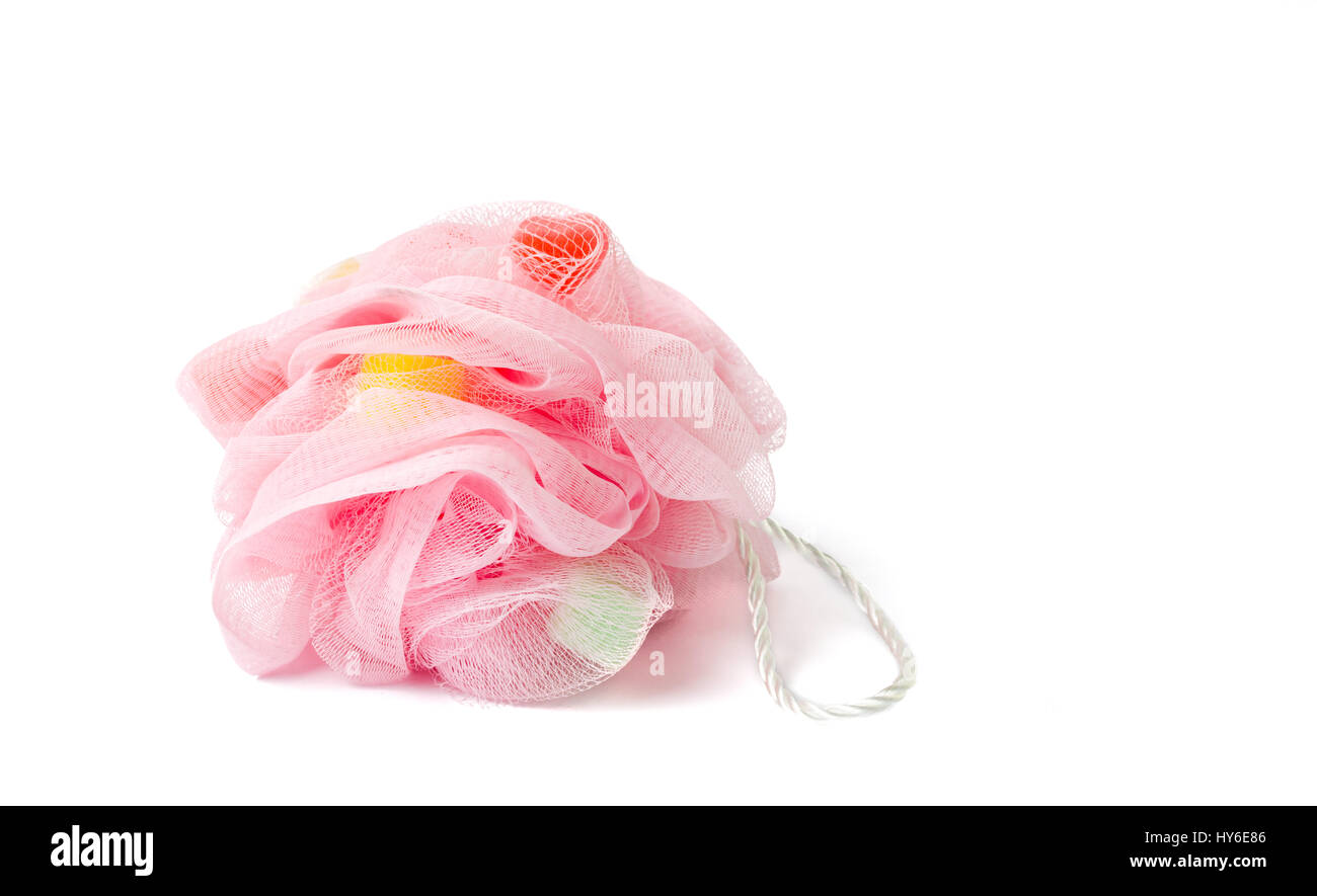 L'épluchage et éponge massage net sur fond blanc Banque D'Images