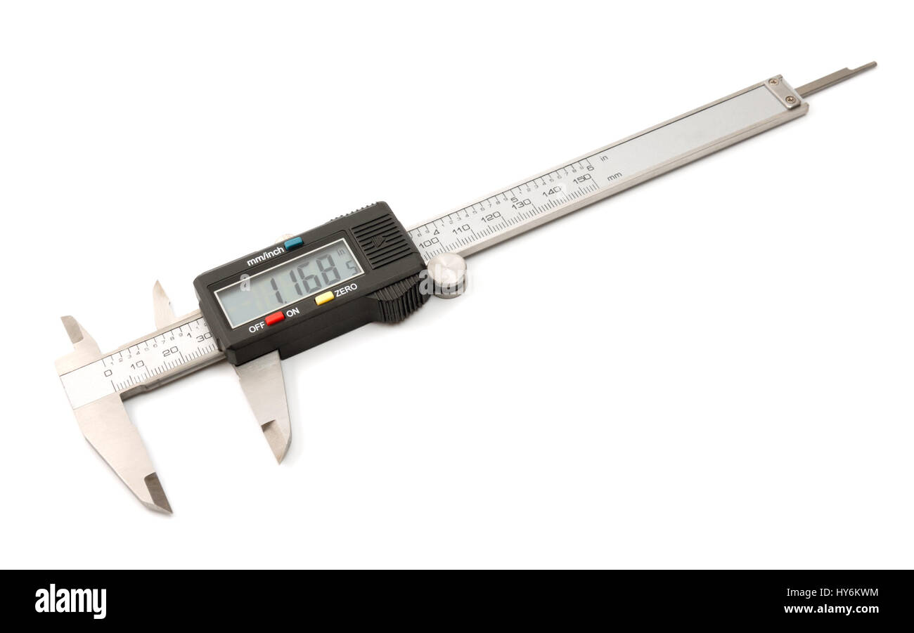 Collection d'outils électroniques - étrier numérique isolé sur fond blanc. La précision de l'outil. Banque D'Images