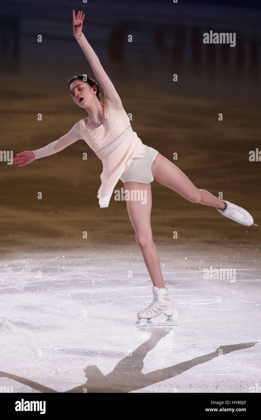 Helsinki, Finlande. 2ème apr 2017. Evgenia Medvedeva de Russie effectue au cours de l'exposition au programme ISU World Figure Skating Championships 2017 à Helsinki, Finlande, le 2 avril 2017. Credit : Matti Matikainen/Xinhua/Alamy Live News Banque D'Images