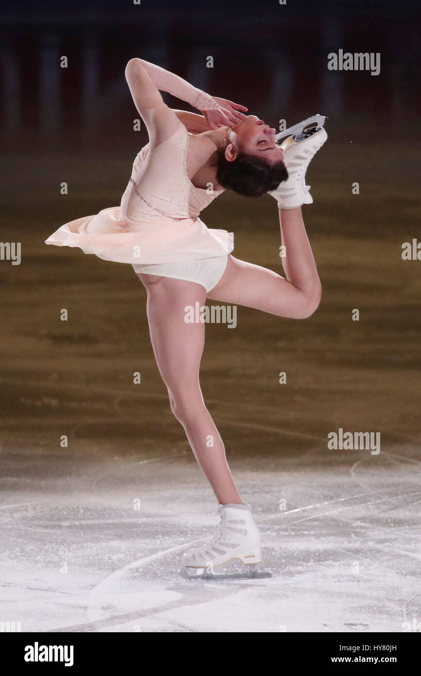 Helsinki, Finlande. 2ème apr 2017. Evgenia Medvedeva de Russie effectue au cours de l'exposition au programme ISU World Figure Skating Championships 2017 à Helsinki, Finlande, le 2 avril 2017. Credit : Matti Matikainen/Xinhua/Alamy Live News Banque D'Images