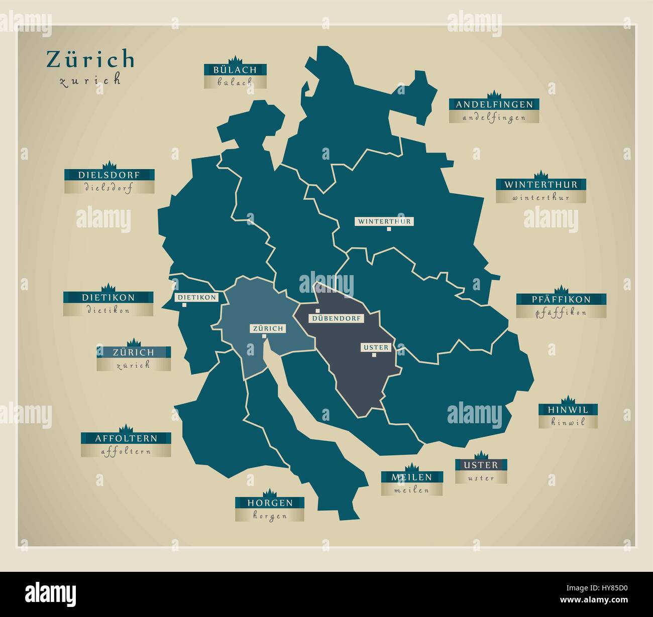 Carte moderne - Zurich CH Illustration de Vecteur