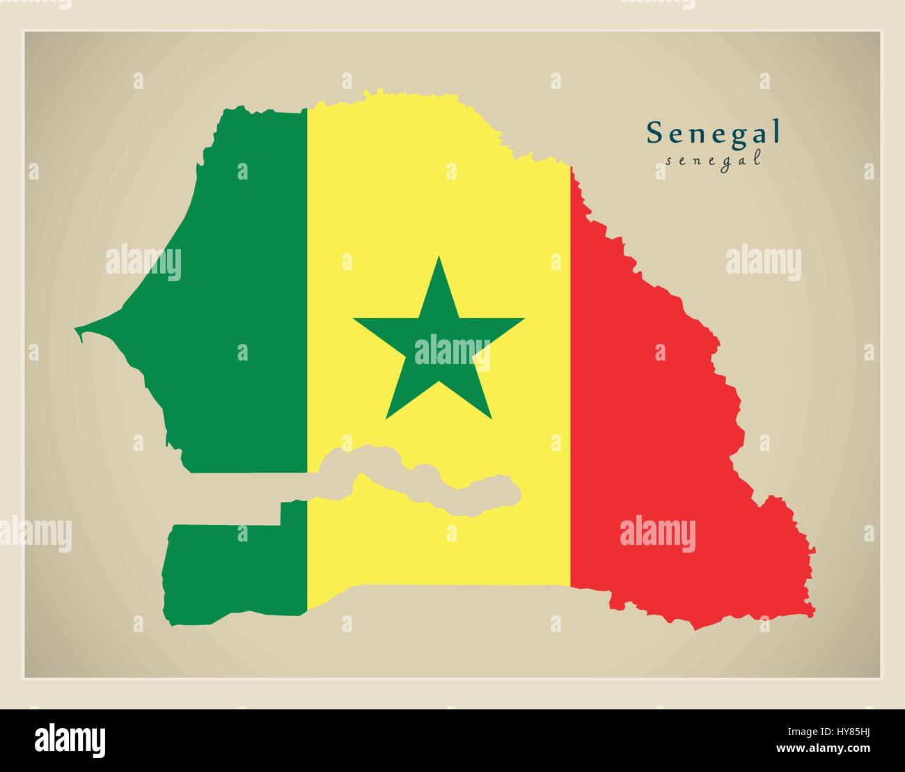 Carte moderne aux couleurs du drapeau du Sénégal - SN Illustration de Vecteur